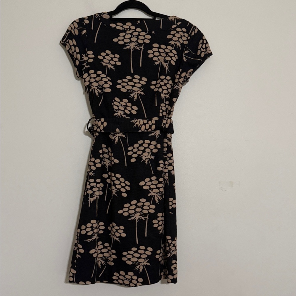 Boden Black tan Floral Mini Dress textured Shift women 4P waist belt office - Picture 3 of 10